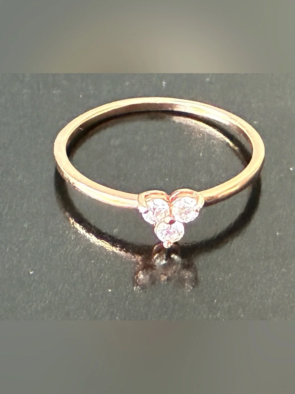 925 Sterling Silver Delicate Rose Gold Trio-Cluster Ring Sz 8